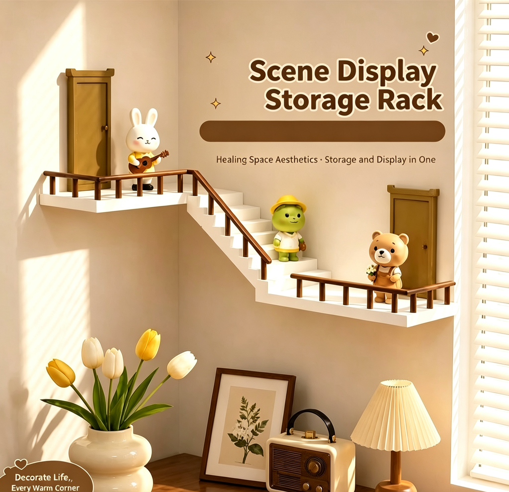 Staircase-style corner shelf, a trending new product perfect for showcasing blind-box figures.